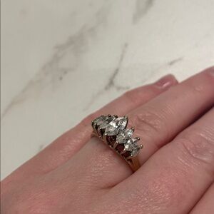 7 Synthetic Graduated White Marquis on Gold-washed 925 Sterling Silver Ring